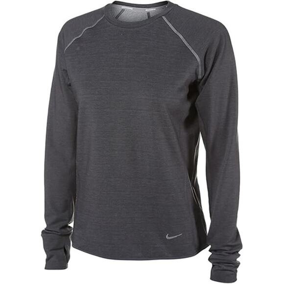 Nike Womens Gray Dri-Fit Sprint Long Sleeves Crew Neck Running Shirt Size Large - Picture 1 of 7
